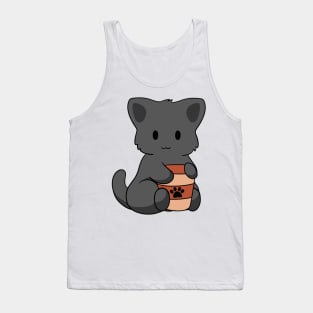 Black Cat with Coffee Short Tail Tank Top